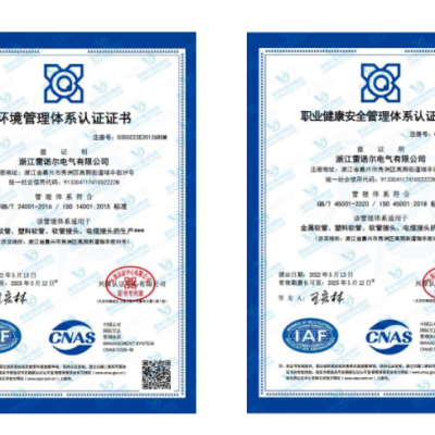 雷諾爾電氣順利通過ISO14001和ISO45001環(huán)境、安全管理體系認證